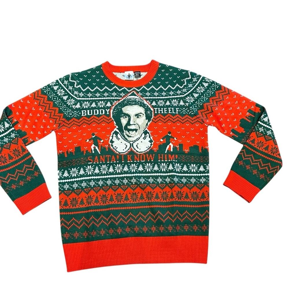 Buddy The Elf Christmas Sweater Green and Red Adult Large